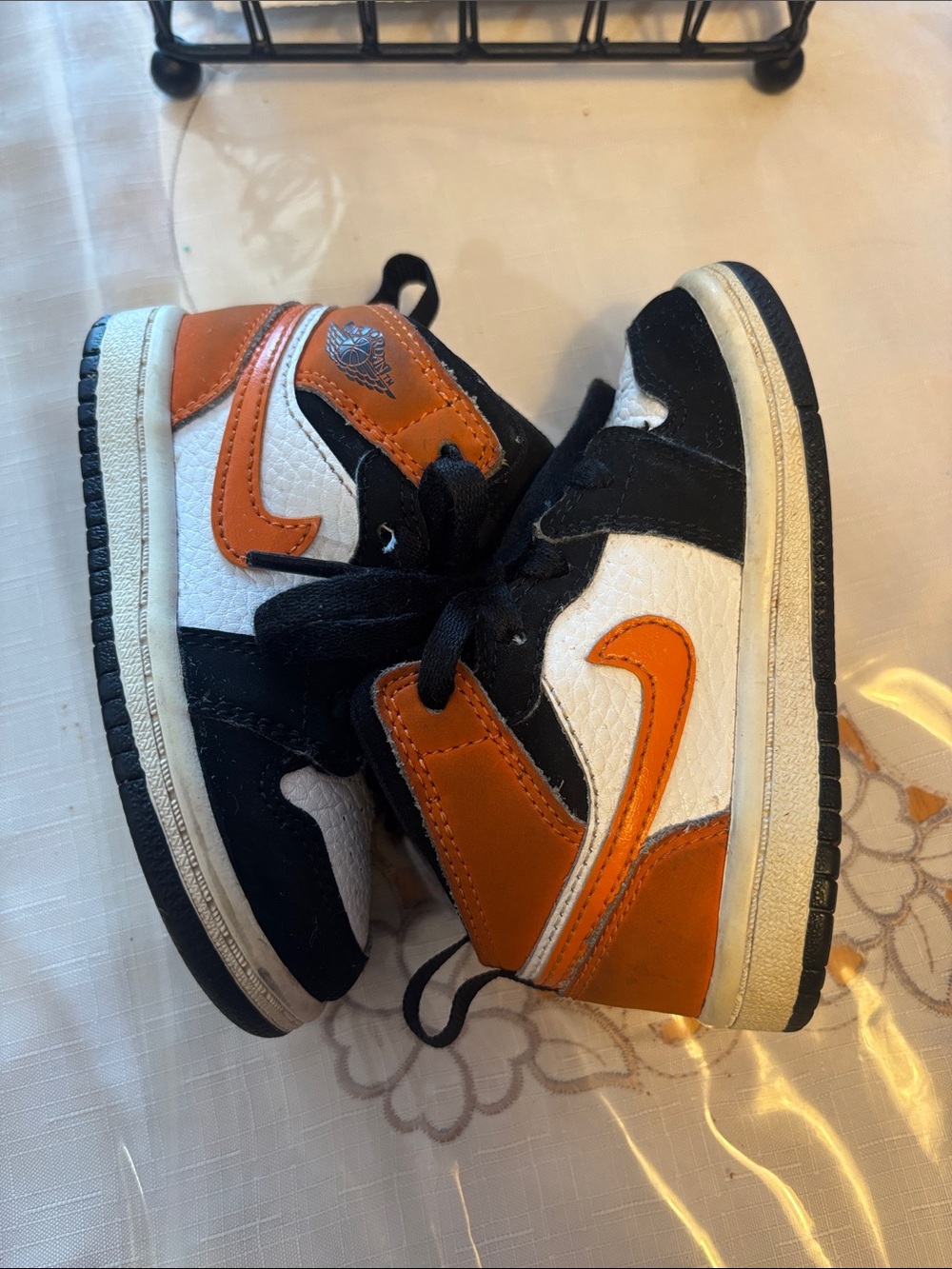 Nike Kids High-Top Sneakers in Orange, Black & White